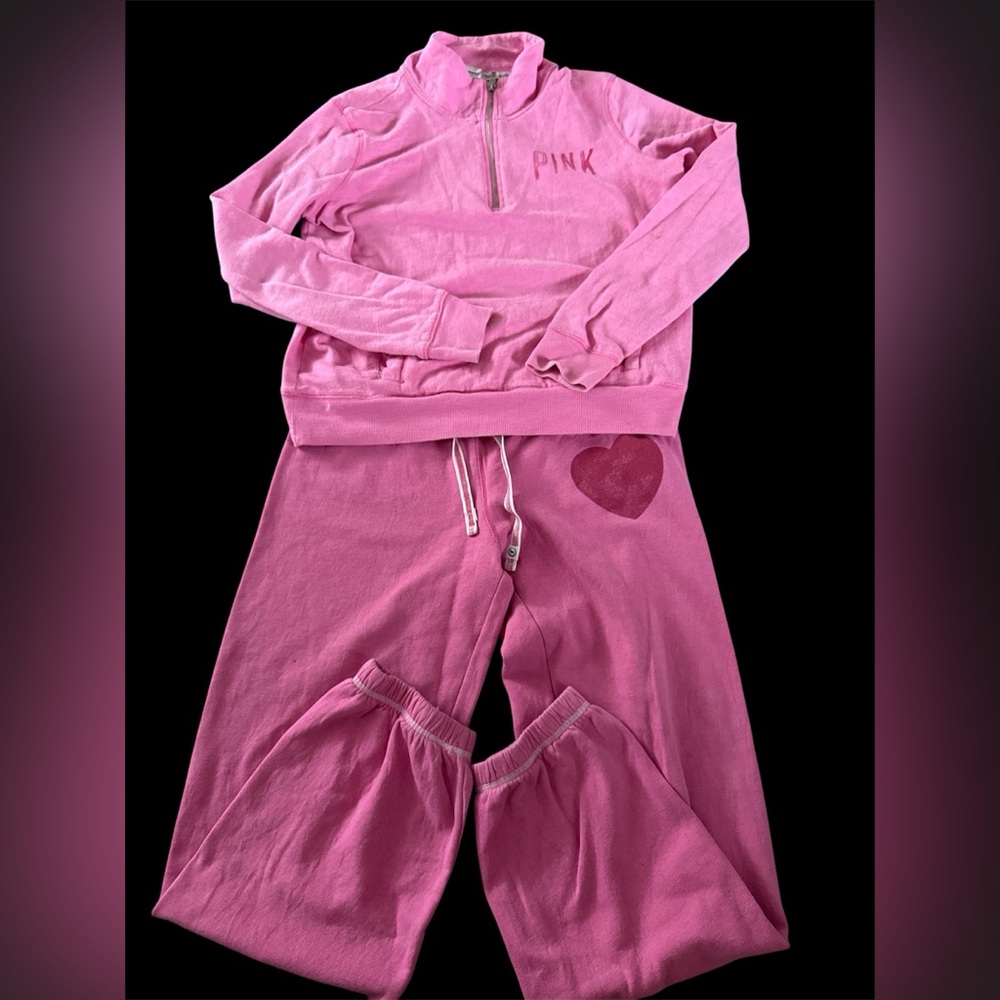 PINK Victorias Secret 2 piece set outfit heart design with shimmer faded look